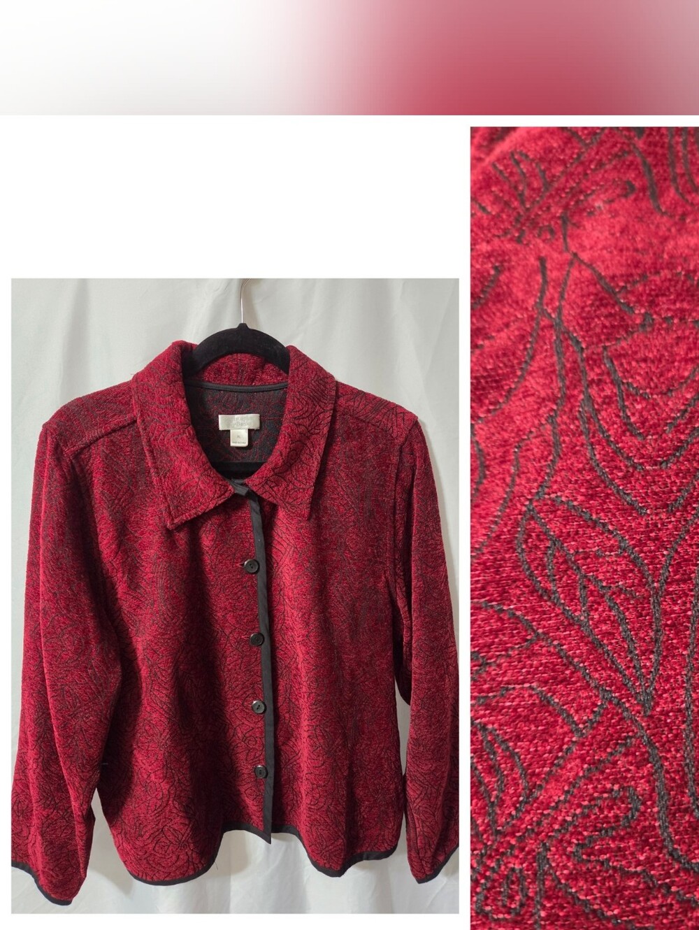 Red w/Black Floral Design Reversible Blazer Shirt Jacket, Size XL, Like New Cond